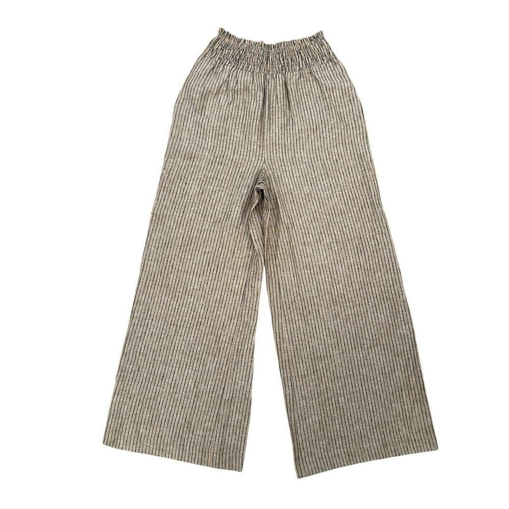 Boden Pants Size 6 Linen Wide Leg Lurex Striped High Rise Palazzo Shirred Waist